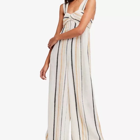 Free People Cream and Black Striped Jumpsuit - Picture 1 of 12